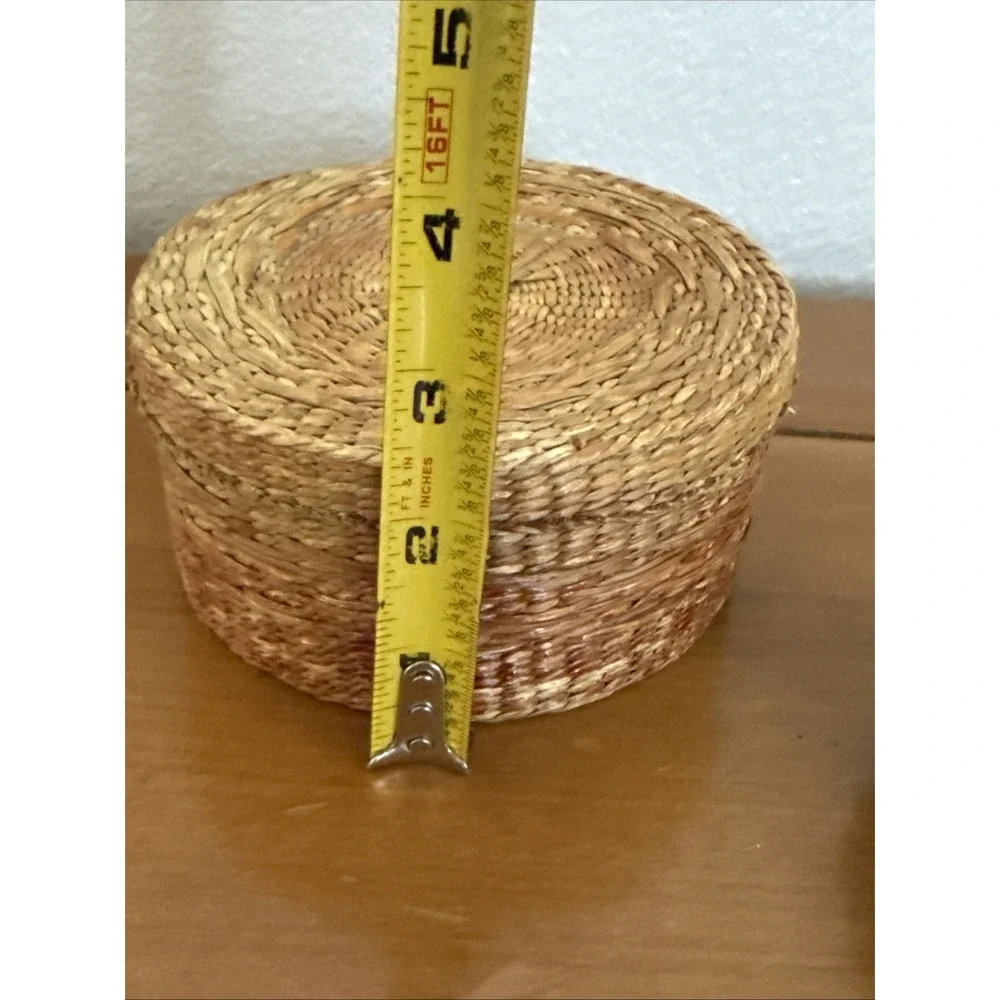 Lot Of Three Vintage Mini Baskets Pine needle, Round Lidded, SW Wedding Style NM